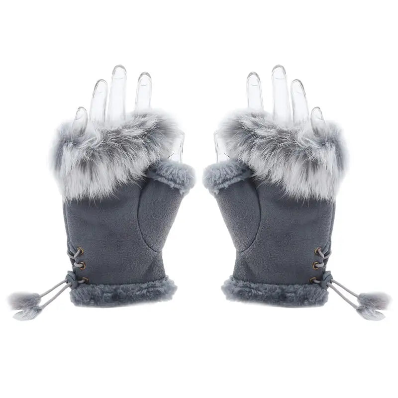 Women's Plush Fingerless Gloves – Warm Winter Wrist Mittens Fingerless Winter Gloves Richie's grey