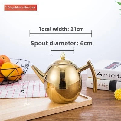 Stainless Steel Teapot Kettle 1L–2L with Filter | Gas & Induction Stovetop Tea Kettle Richie's 1L Gold Olive pot