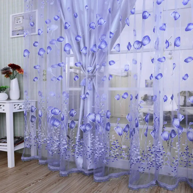Modern Tulip Sheer Window Curtain Panel 200x100cm Polyester Sheer Window Curtain Richie's