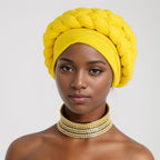 Double Braid Halo Turban Cap – African Headwrap for Women Turban Headwrap Richie's Yellow