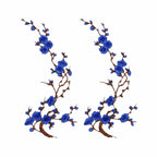 Cherry Blossom Iron-On Embroidery Patches – 2Pcs Floral Appliqué Embroidery Iron-On Patch Richie's Dark Blue