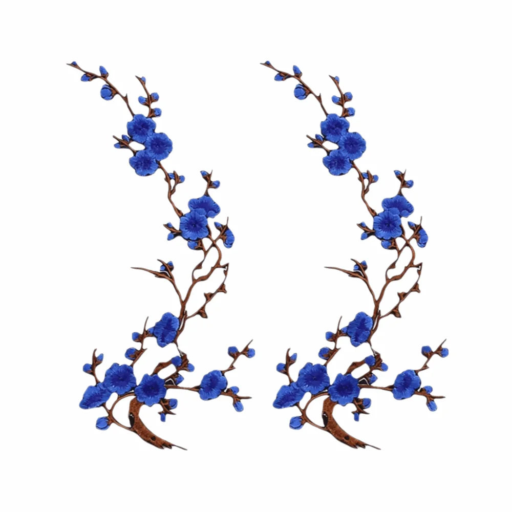 Cherry Blossom Iron-On Embroidery Patches – 2Pcs Floral Appliqué Embroidery Iron-On Patch Richie's Dark Blue
