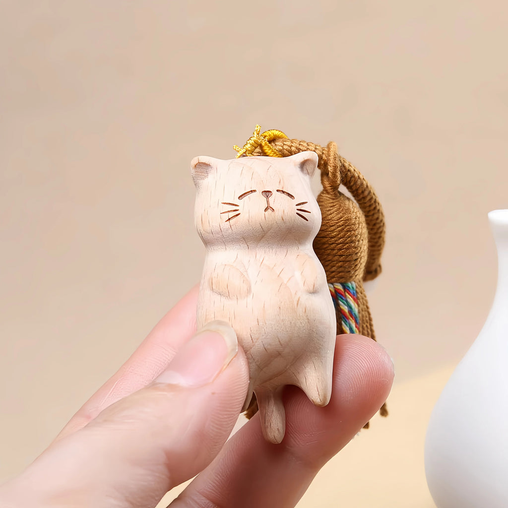 Handcrafted Wooden Lucky Cat Pendant – Bag & Key Charm Wooden Charm Pendant Richie's