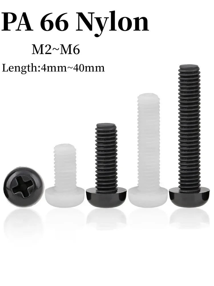 Nylon Machine Screws M2–M8 Phillips Pan Head White & Black Nylon Machine Screws Richie's