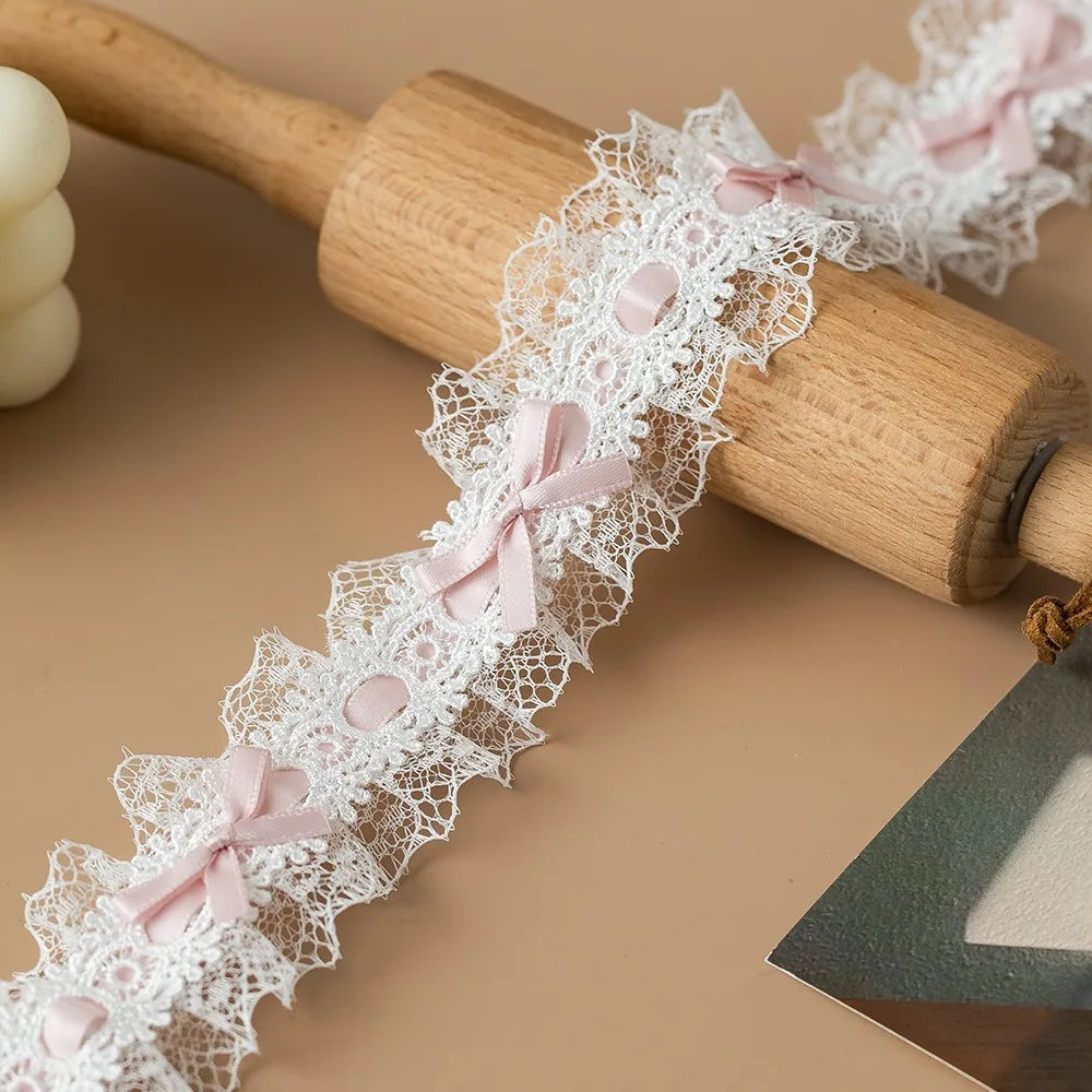 1 Yard Pleated Bow Lace Trim Ribbon – Floral Craft & Hair Accent Lace Trim Ribbon Richie's Color10 L