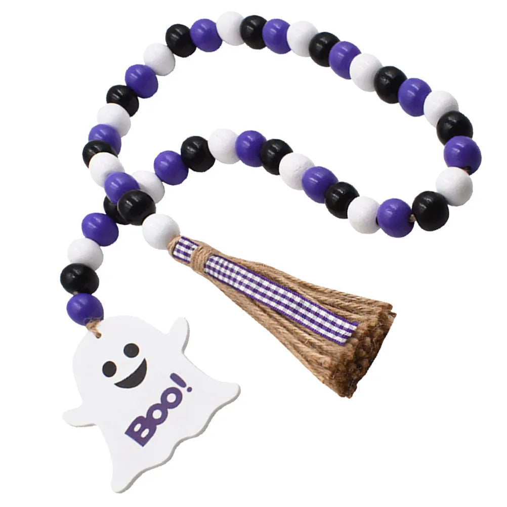 Halloween Wooden Bead Garland Farmhouse Rustic Tassel Décor Halloween Bead Garland Richie's