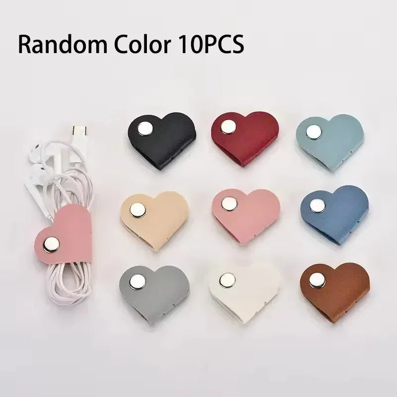 PU Leather Heart-Shaped Cable Organizer & Headphone Clip Cable Organizer Clip Richie's Random Color 10PCS