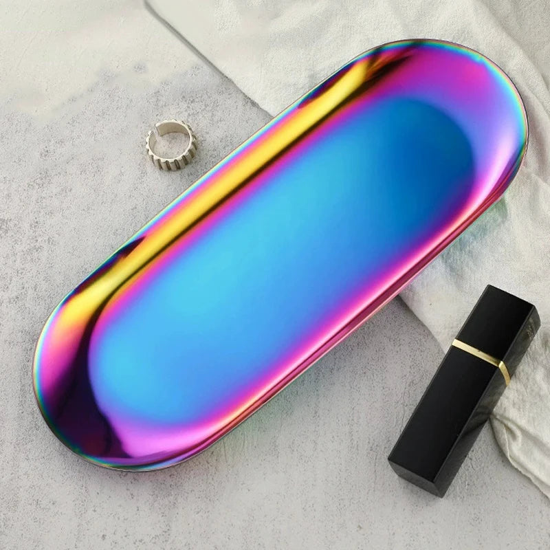 Stainless Steel Oval Storage Tray – Jewelry & Vanity Organizer Metal Storage Tray Richie's L Multicolor