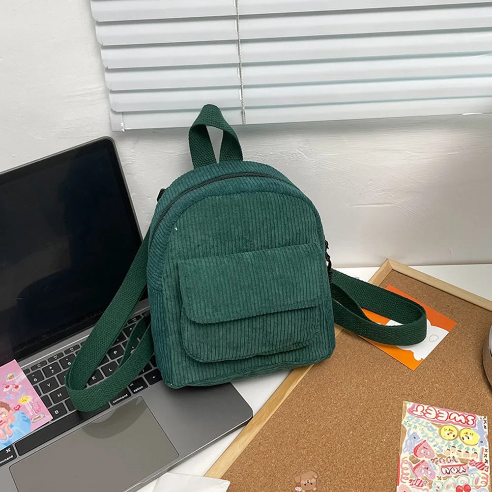 Women's Mini Corduroy Backpack – Casual Small Travel Bag Mini Backpack Richie's Retro green China Mainland