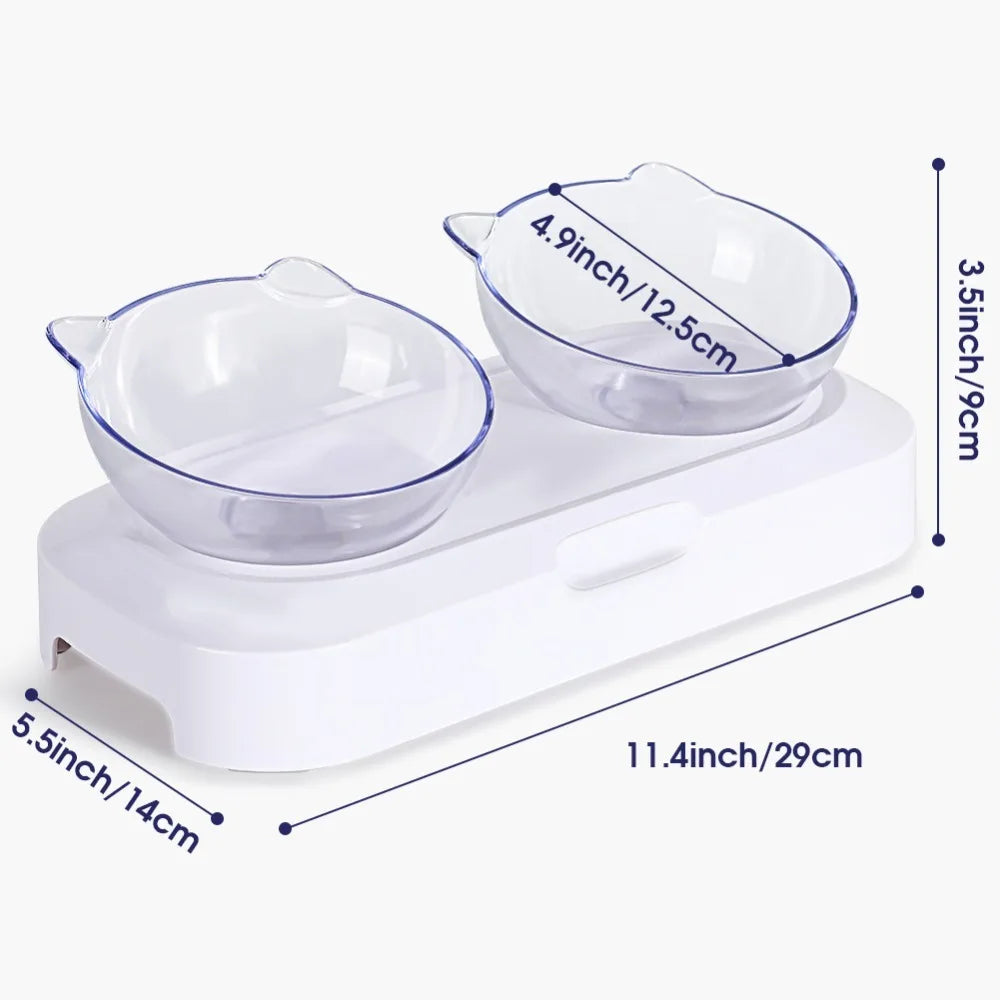 Tilted Elevated Cat Double Bowl – 15° Ergonomic Non-Slip Set Elevated Cat Bowl Richie's
