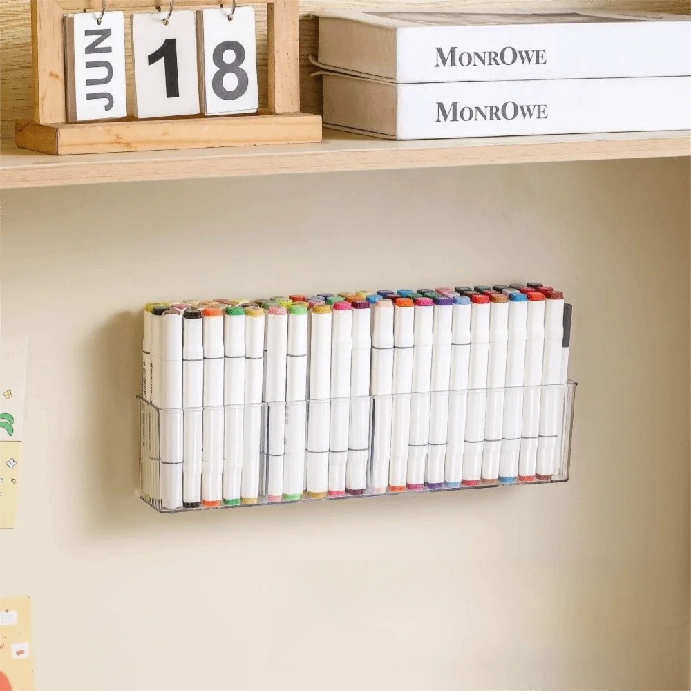 Wall-Mounted Acrylic Pen Organizer – 3-Compartment Storage Box Pen & Marker Organizer Richie's White