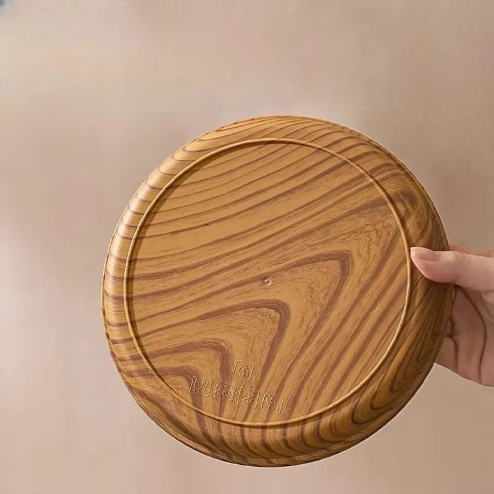 Wood-Grain Round Serving Tray – Tea, Bread & Dinner Plate Serving Tray Richie's