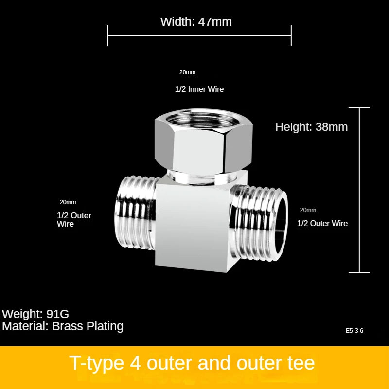 1/2" All-Brass Three-Way Faucet Splitter | 1-In-2-Out Fitting Brass Pipe Fitting Richie's 4