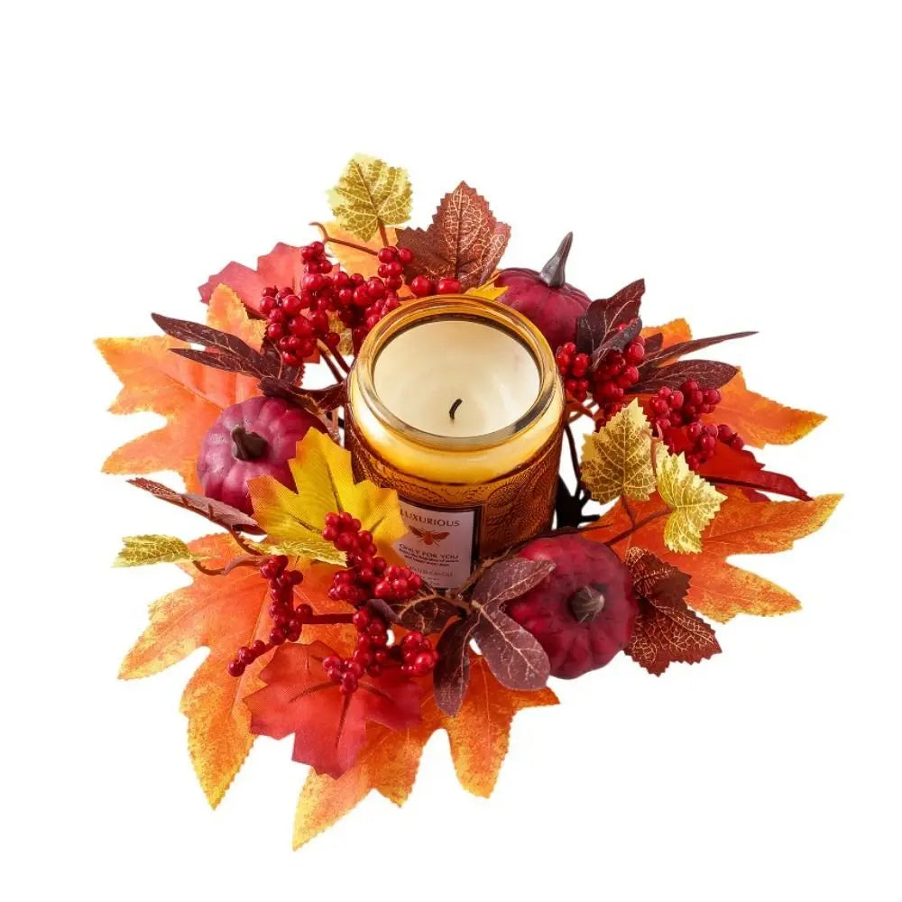 Faux Maple Leaf Autumn Candle Wreath Table Centerpiece Ring Candle Wreath Ring Richie's