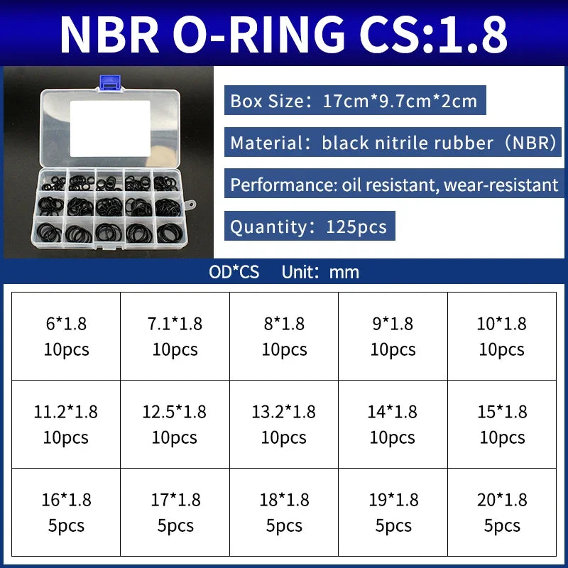 NBR Silicone FKM O-Ring Repair Kit – 1.8mm & 2.65mm Gasket Set O-Ring Repair Kit Richie's 83-NB-BW125M