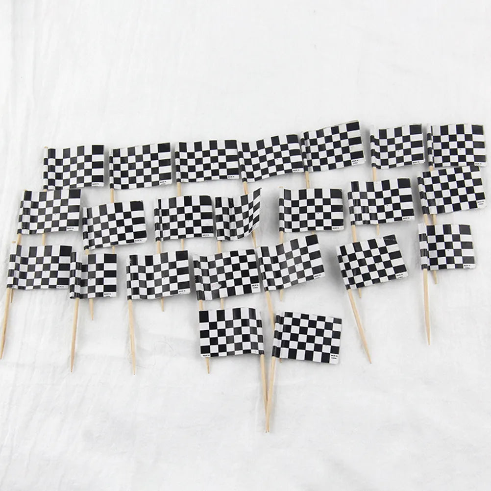 24Pcs Checkered Flag Cupcake Toppers & Cake Picks – Party Cake Toppers & Picks Richie's
