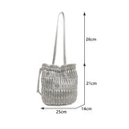 Silver Pleated Drawstring Bucket Bag – Soft PU Leather Purse Shoulder Bucket Bag Richie's