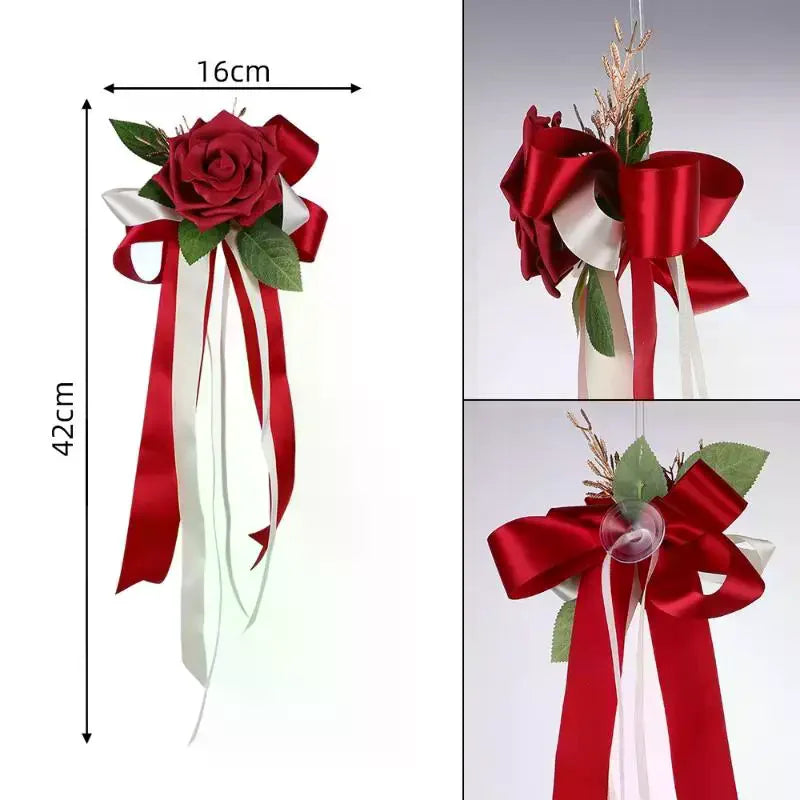 Retro Flower Bow Wedding Car Rearview Mirror Door Decoration Wedding Car Decoration Richie's