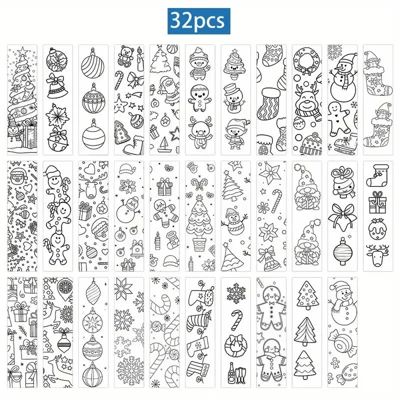 32 Pcs DIY Christmas Coloring Bookmarks with Ribbon DIY Craft Bookmarks Richie's 32 Pcs A