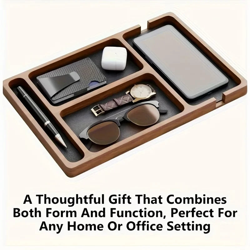 Wooden Tray with Leather Lining & Partitions | Desk Organizer Wooden Organizer Tray Richie's