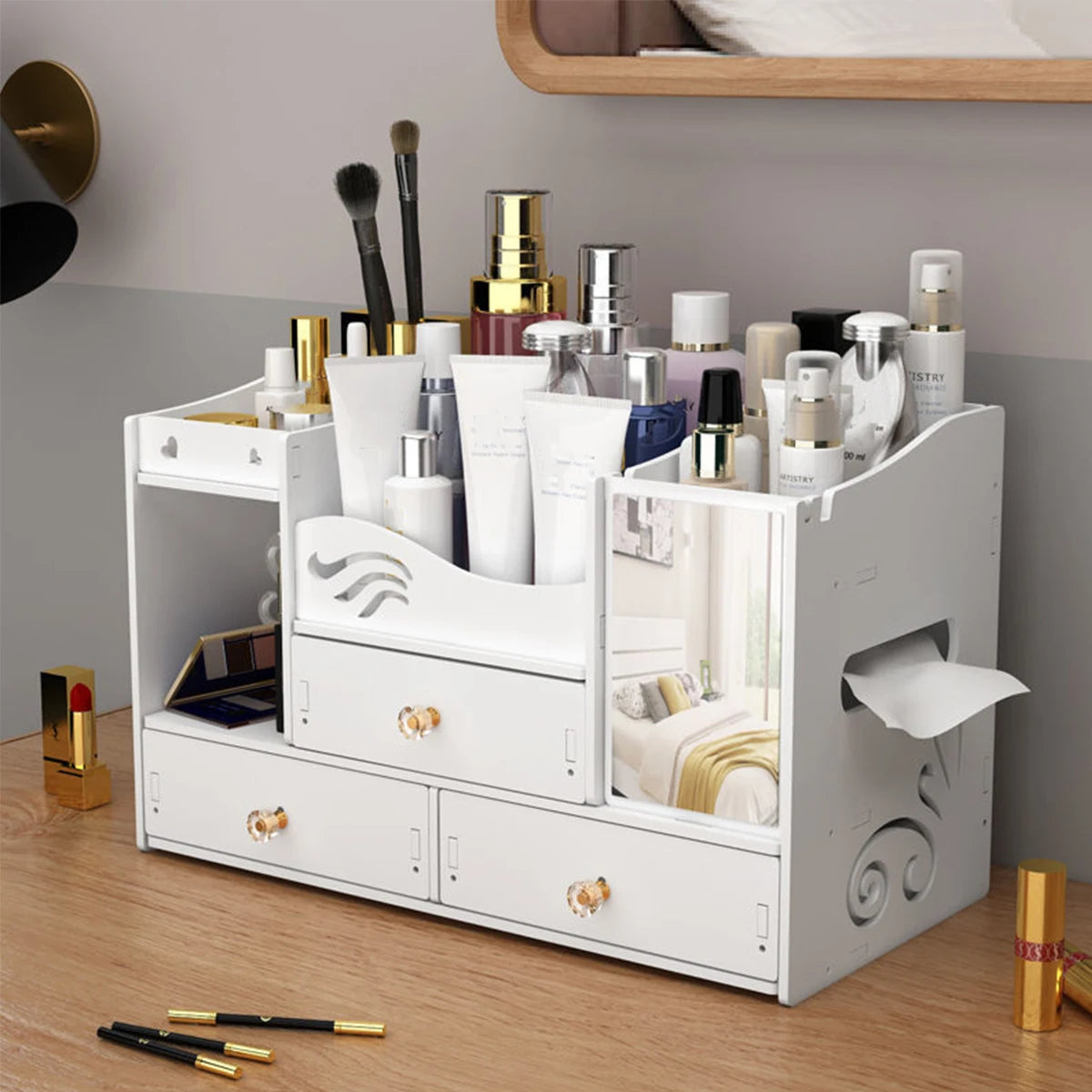 Makeup Organizer with Mirror & 5 Drawers | Large Cosmetic Cabinet Cosmetic Storage Cabinet Richie's Default Title