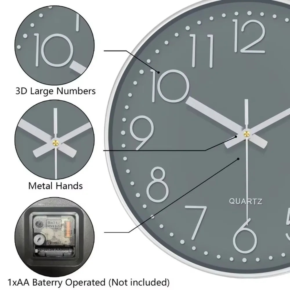 8 Inch Silent Wall Clock – Quartz Battery Operated Modern Design Wall Clock Richie's