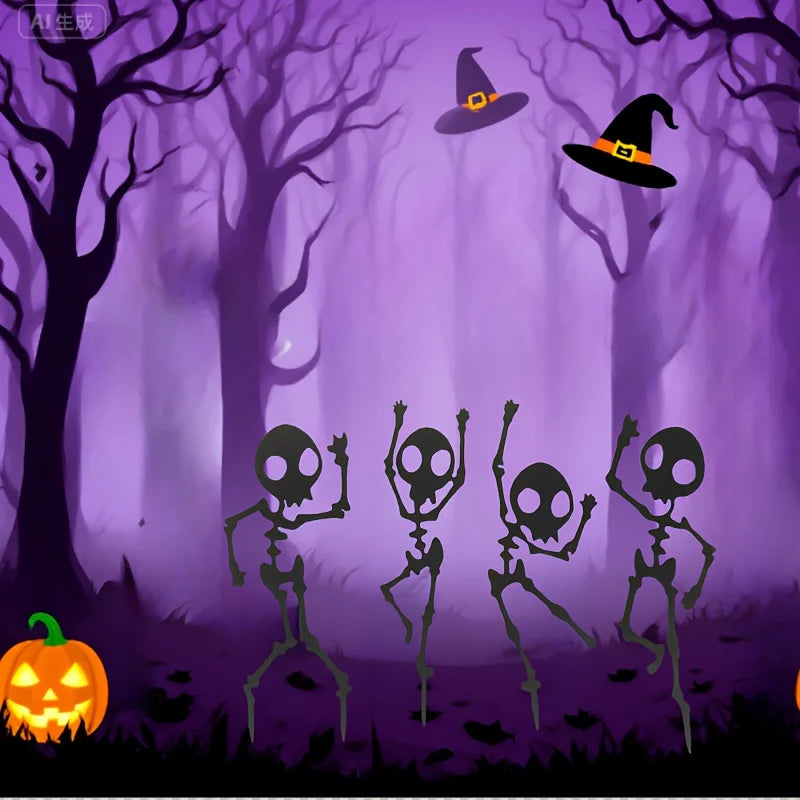 4pc Dancing Skeleton Garden Stakes – Halloween Lawn Decor Set Halloween Garden Stakes Richie's