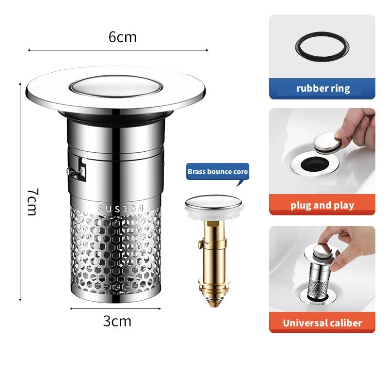 Stainless Steel Pop-Up Floor Drain Filter & Hair Catcher Drain Filter Stopper Richie's silver