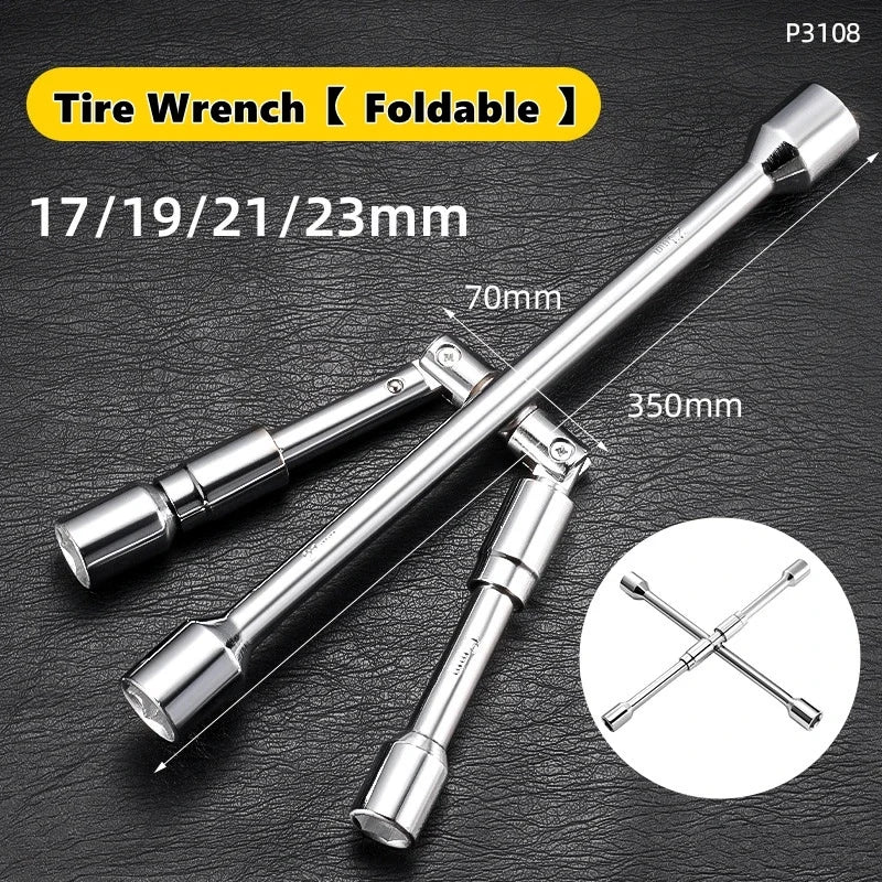 Folding Cross Lug Wrench 17-23mm Adjustable Socket Spanner Lug Wrench Tool Richie's Tire Wrench