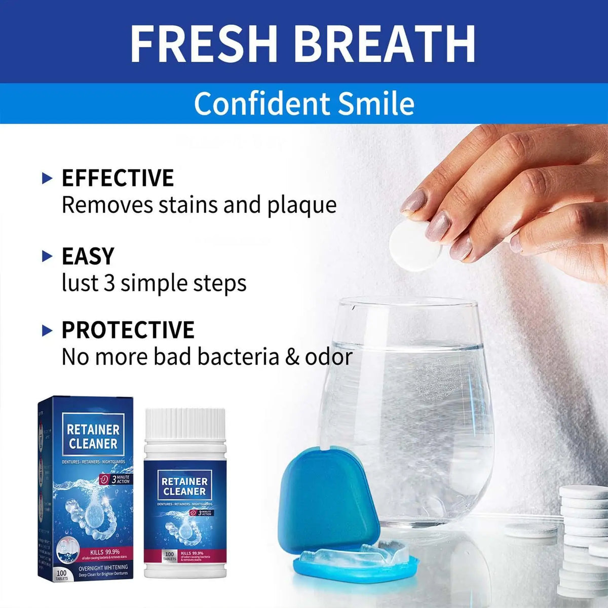 Denture Cleaning Tablets 100 Count – Retainer & False Tooth Cleanser Denture Cleaner Tablets Richie's