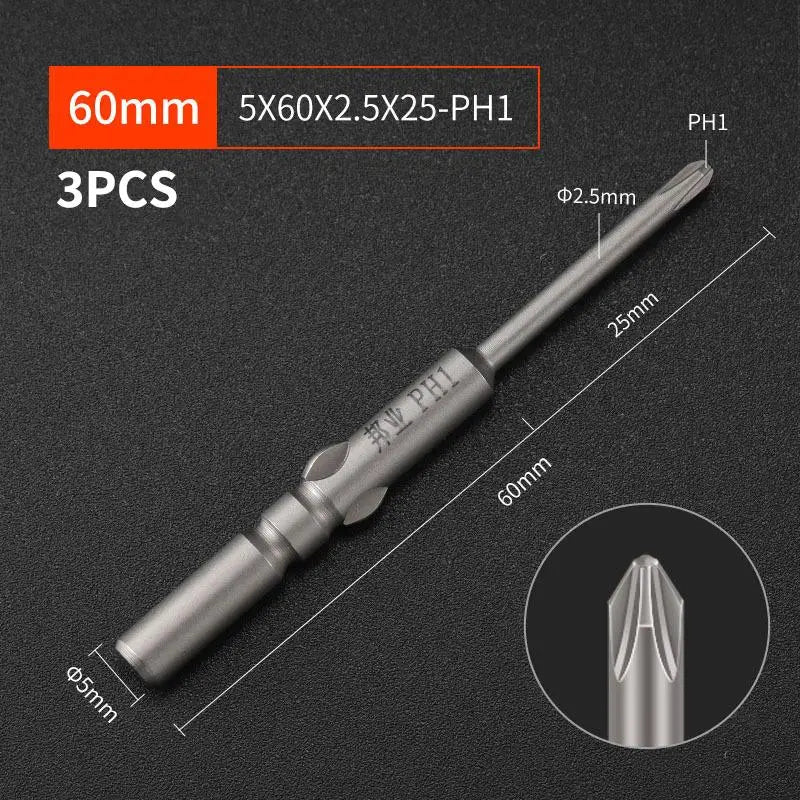 3-Pack S2 Steel 60mm Electric Screwdriver Bits | High Strength Screwdriver Bits Richie's A6