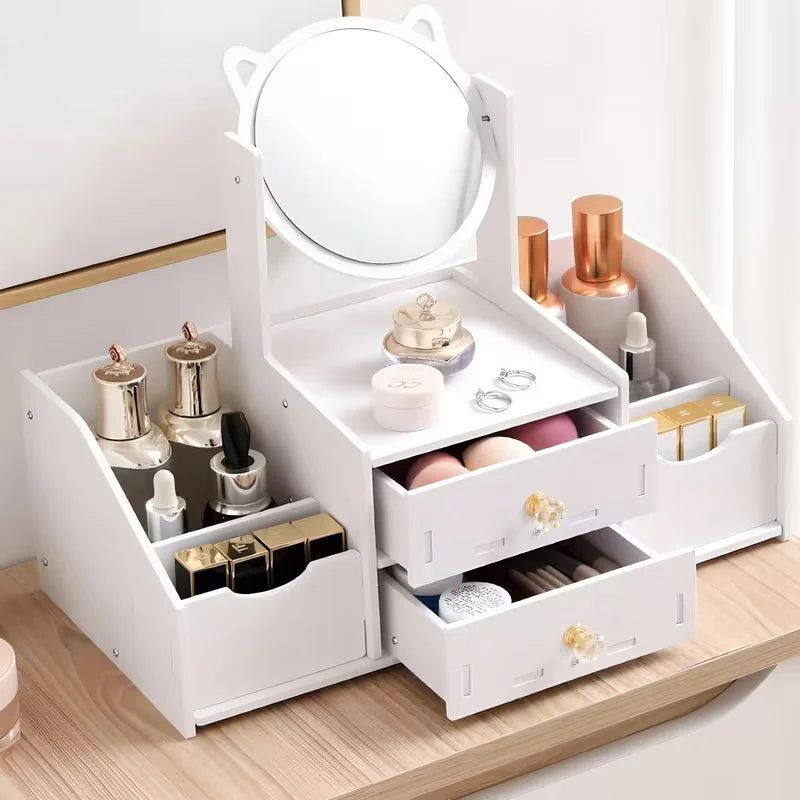 Cosmetic Storage Box with Built-In Mirror | Multi Compartment Cosmetic Storage Box Richie's