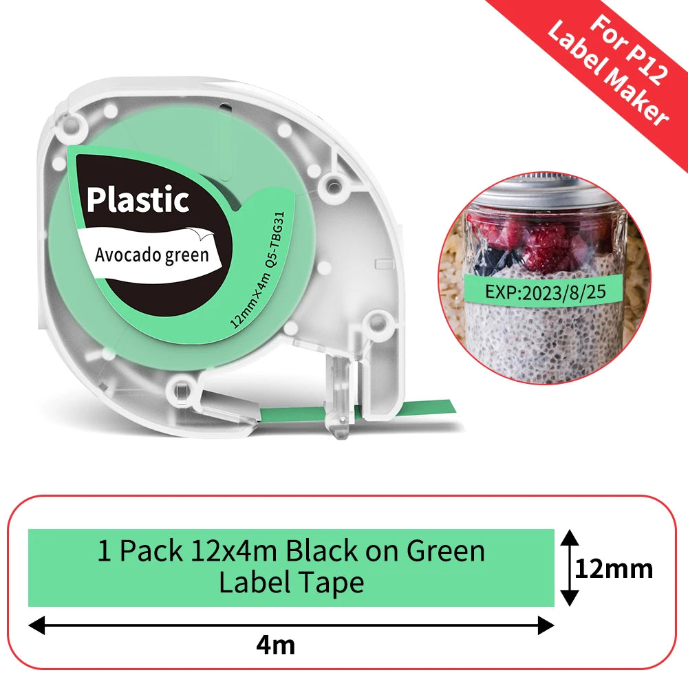 12mm Label Tape for Phomemo P12 & Dymo LetraTag – 4m Label Maker Tape Richie's Q5-TBG31