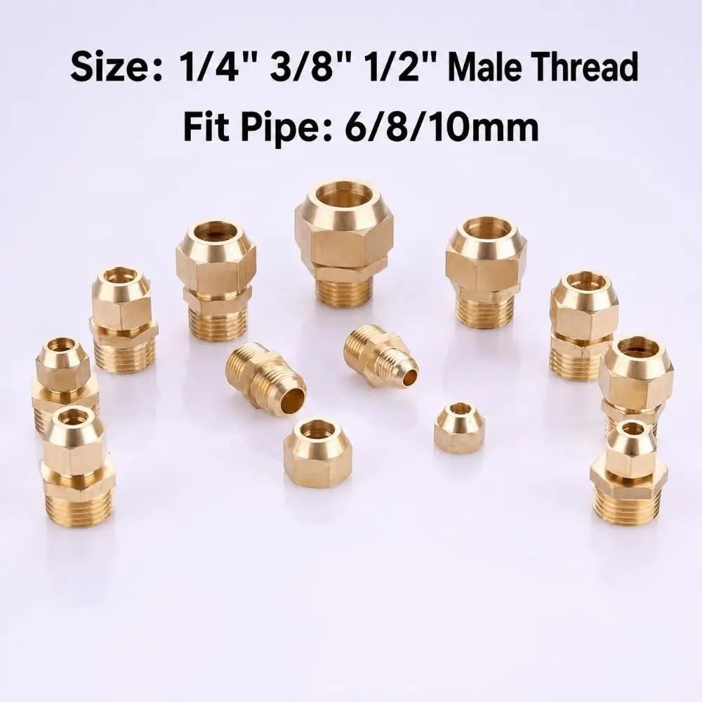 Brass Flare Adapter Hexagon Male Thread 1/4" 3/8" 1/2" Connector Brass Pipe Fitting Richie's