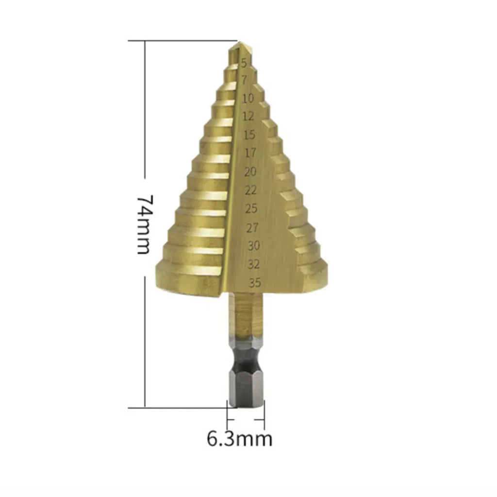 HSS Titanium Step Drill Bit 5–35mm 13-Step Cone Wood Cutter Step Drill Bit Richie's hes gold