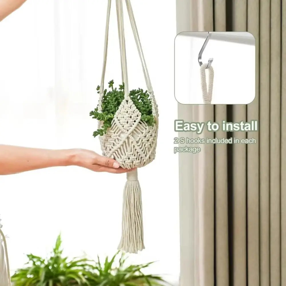 Boho Macrame Plant Hanger Cotton Rope Woven Hanging Basket Macrame Plant Hanger Richie's