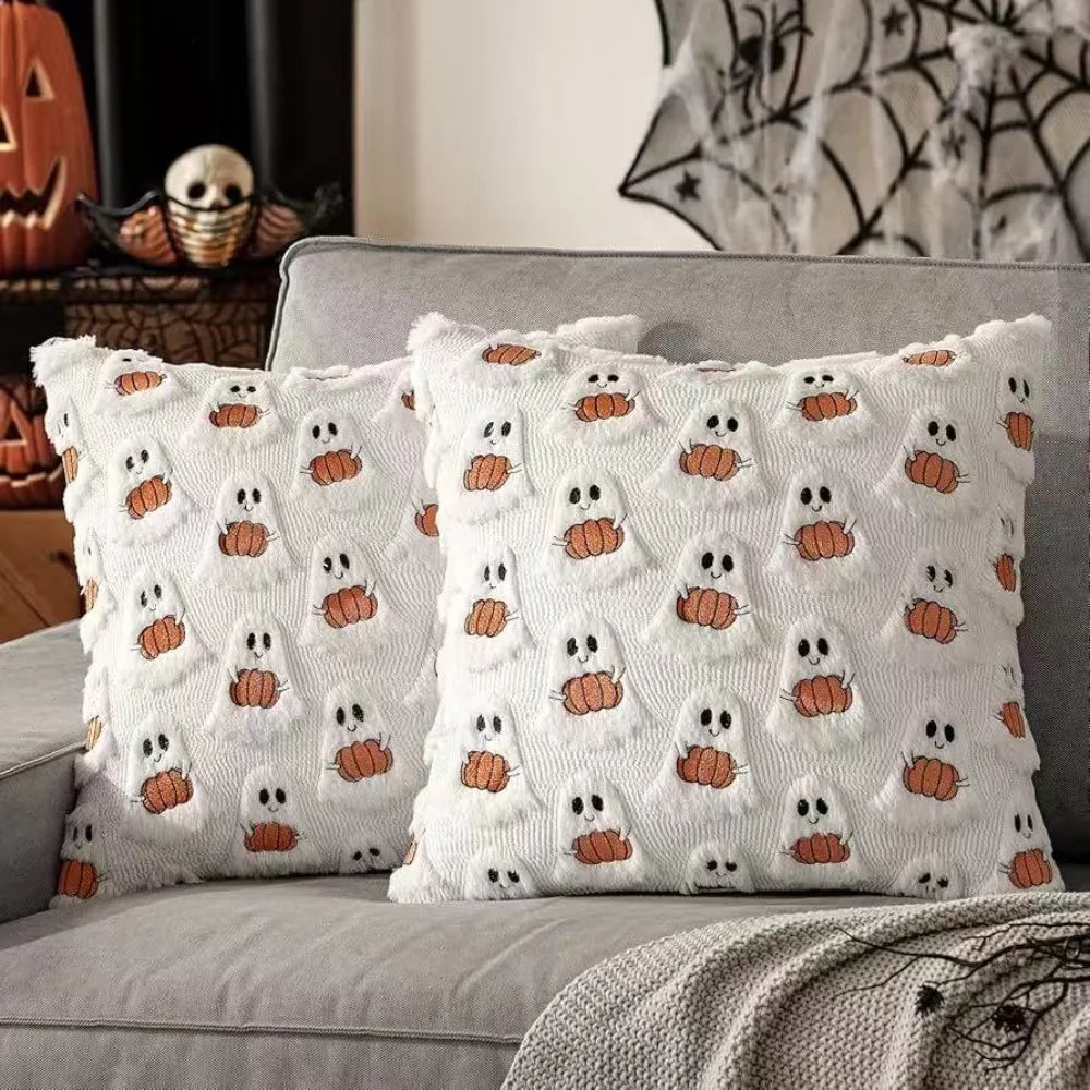Halloween Ghost Pumpkin Throw Pillow Cover 45x45cm Throw Pillow Cover Richie's A-Brown
