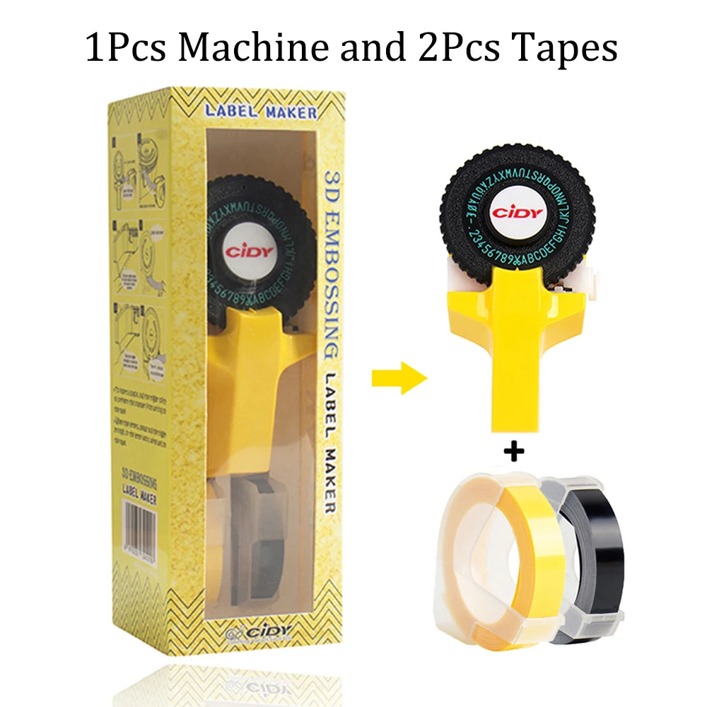 Handheld 3D Embossing Label Maker Manual Typewriter + 2 Tape Rolls Embossing Label Maker Richie's Yellow Label Maker 9mm