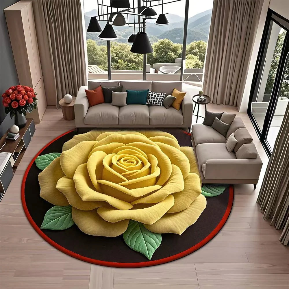 Non-Slip Round Rose Floor Mat 3D Flower Carpet 23.6" Decorative Floor Mat Richie's Yellow