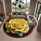 Non-Slip Round Rose Floor Mat 3D Flower Carpet 23.6" Decorative Floor Mat Richie's Yellow