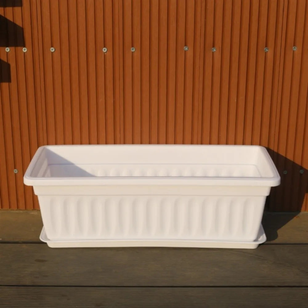 Rectangular Plastic Planter Pot with Tray – Large Balcony Garden Garden Planter Pot Richie's White