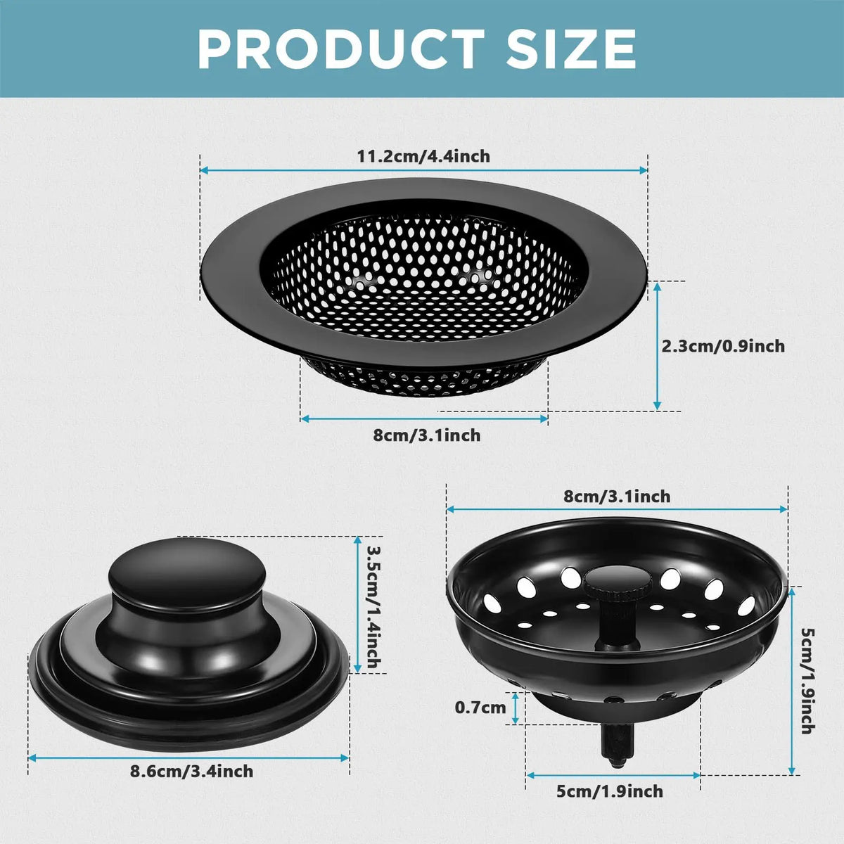 Universal Kitchen Sink Drain Filter 3-Piece Set Sink Drain Filter Richie's black