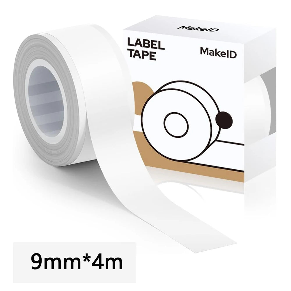 MAKEID Label Tape 9mm 12mm 16mm – White & Transparent Label Maker Tape Richie's 9mm white