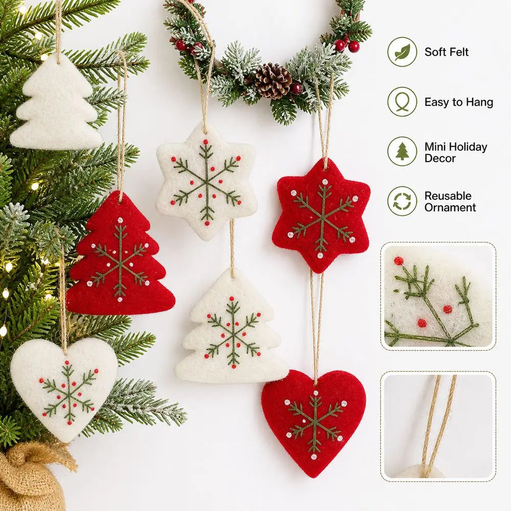 Felt Christmas Ornaments Embroidered Snowflake Tree Star Heart Christmas Ornaments Richie's