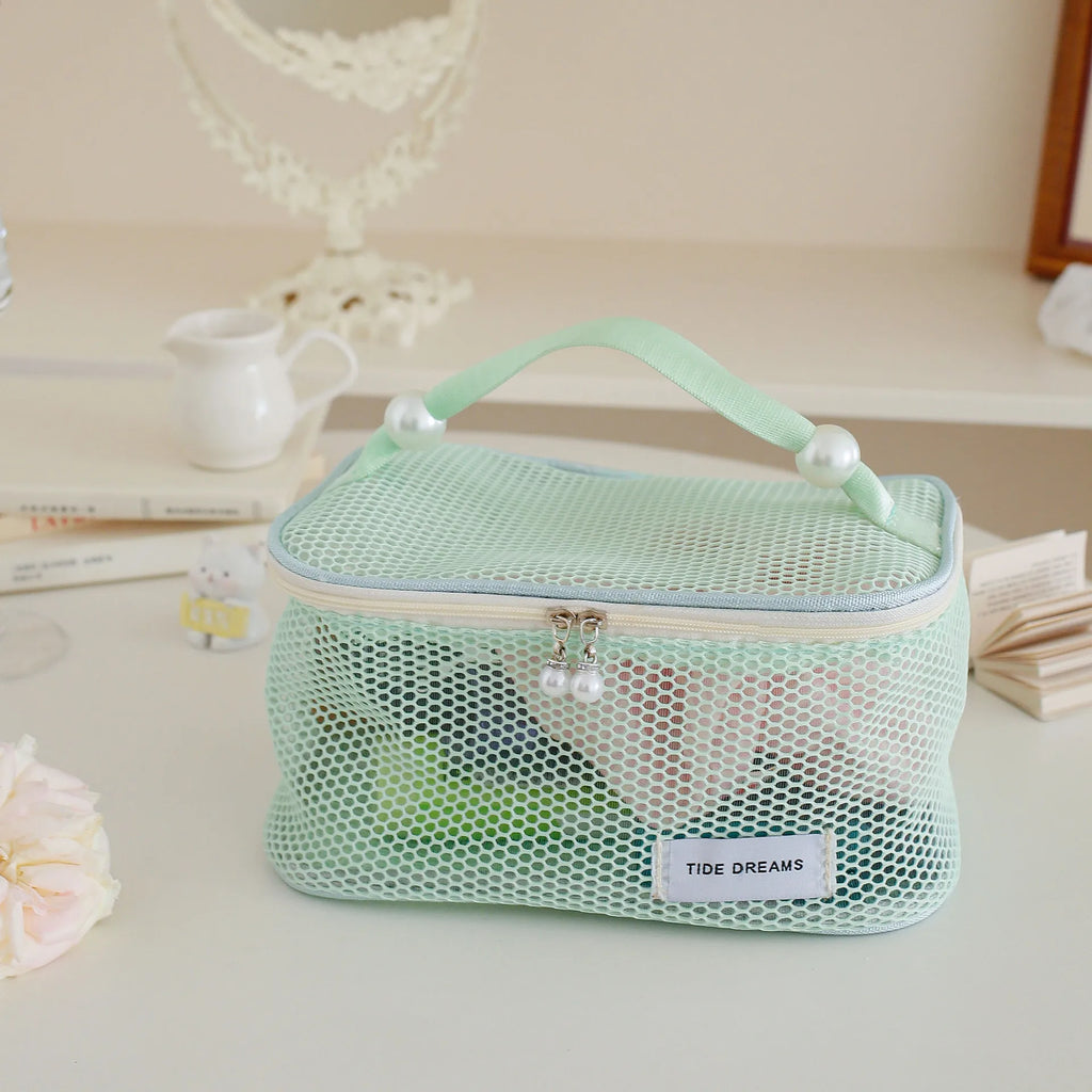 Mesh Cosmetic Bag Transparent Travel Makeup Organizer Pouch Cosmetic Organizer Bag Richie's L-green