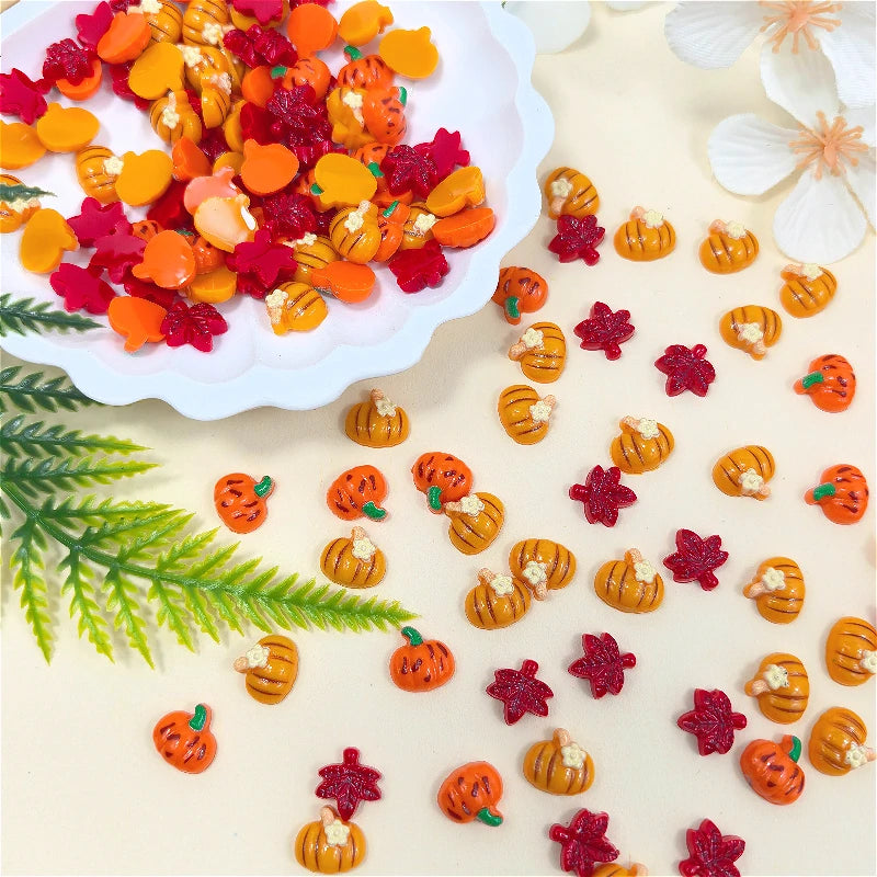 35pcs Autumn Resin Nail Decorations – Maple Leaf & Pumpkin Nail Art Charms Richie's