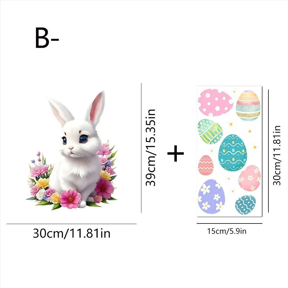 Easter Rabbit Flower Wall Stickers – Removable PVC Decals