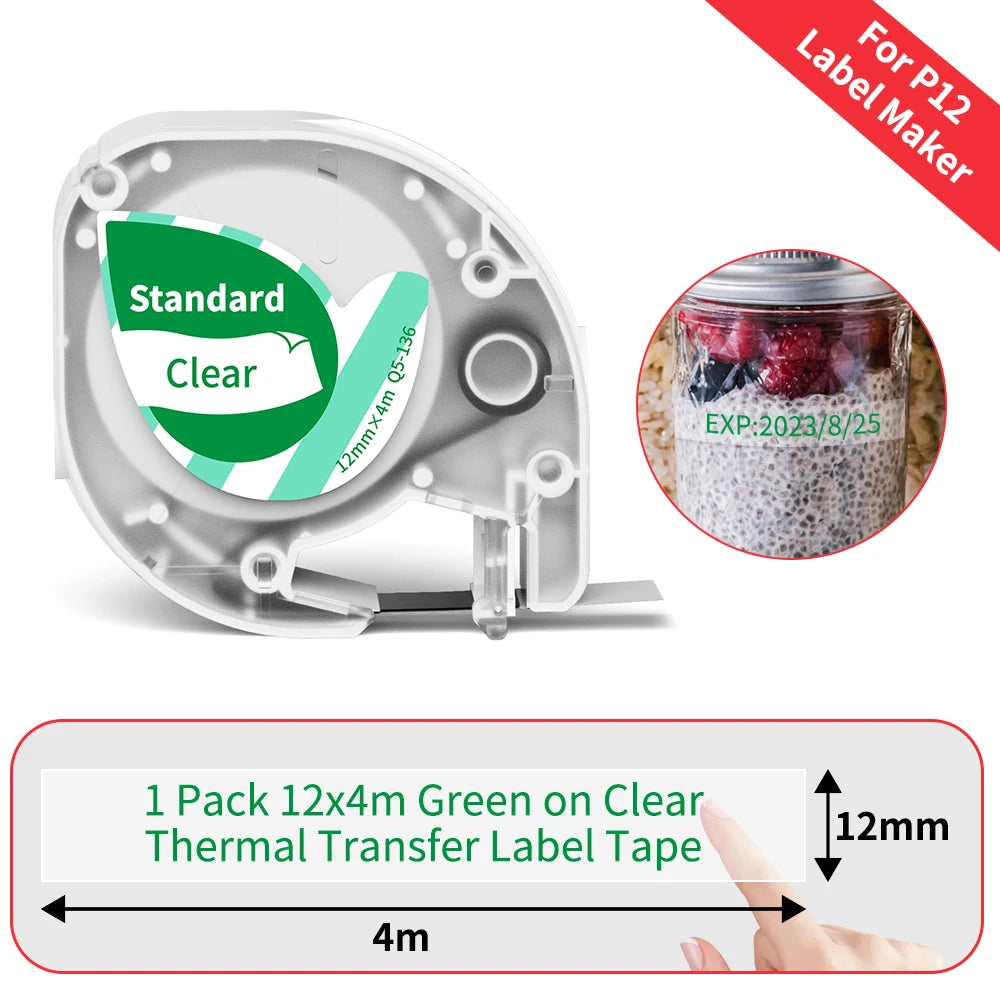 12mm Label Tape for Phomemo P12 & Dymo LetraTag – 4m Label Maker Tape Richie's Q5-136