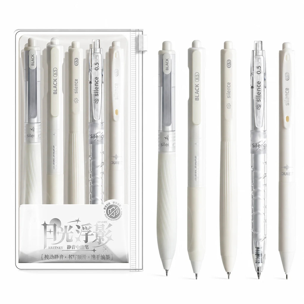 Silent Telescopic Gel Pens 0.5mm Black Ink – Set of 5 Gel Pen Set Richie's