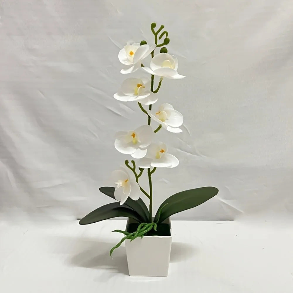 Artificial Pink Orchid Potted Plant – 7 Blooms, White Pot Artificial Potted Plant Richie's Style H